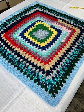 Handmade Multicolor Crochet Granny Square Blanket 30x30 baby afghan unique